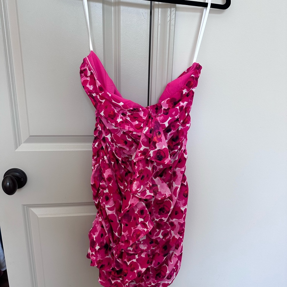 Strapless pink mini dress